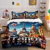 Eiffel Tower And French Streetscape Duvet Cover Set With 3D Printing Design Soft Polyester Bedding Set All-Season Comfort