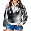 Damen Gestreift Langärmlig Reißverschluss Modisch Lockerer Hoodie Top