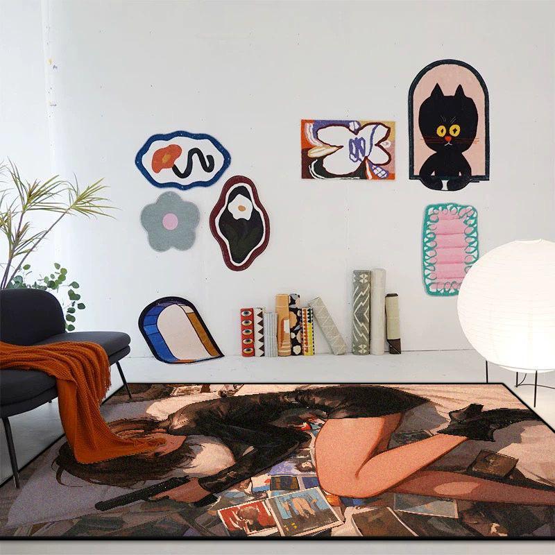INS Fashion Cartoon Carpet Living Room Creative Girl Bedroom Decoration Area Rugs Non-slip Kids Room Bedside Entrance Floor Mats