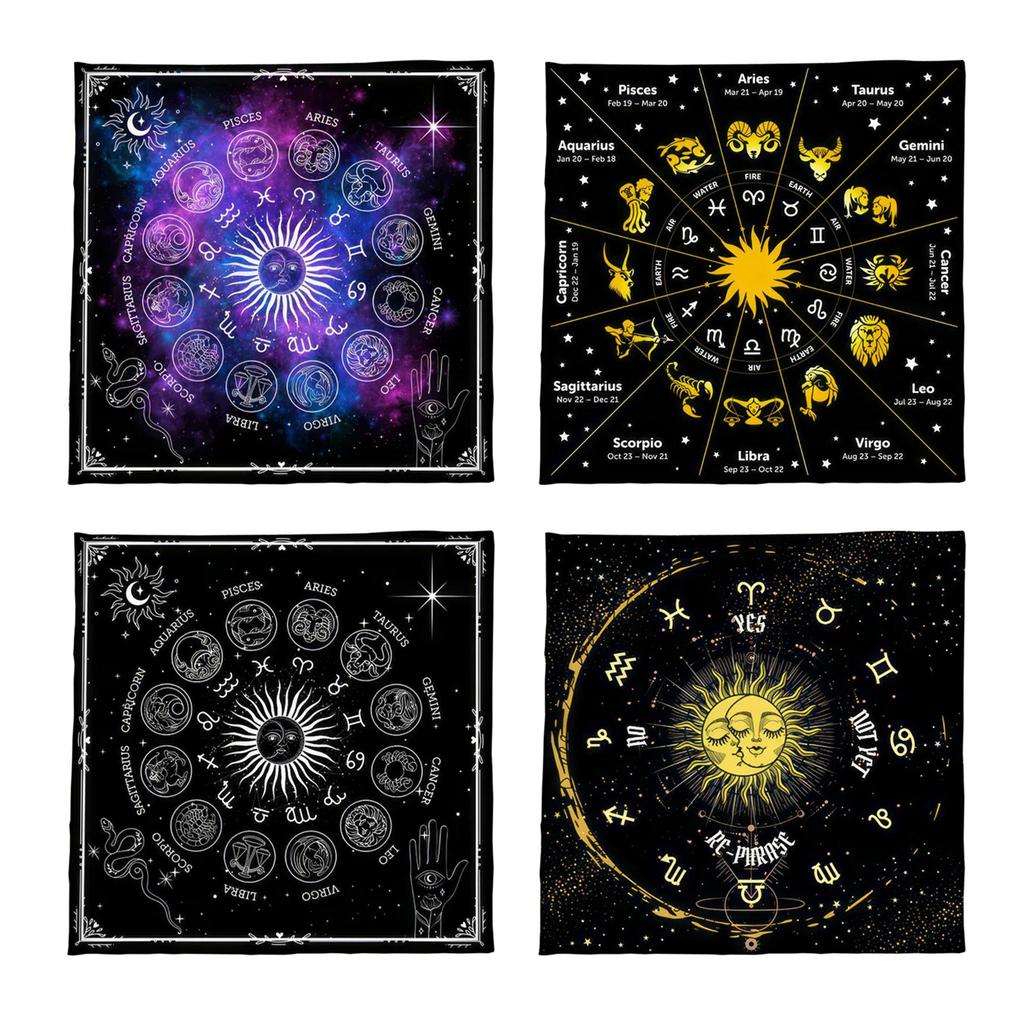 Tarot Card Tablecloth Altars Cloth Astrology Divinations Non-Slip Mat 12 Constellations Tablecloth Tapestry Home Decors