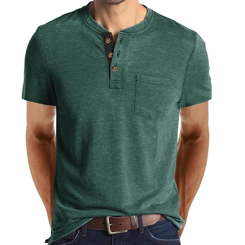 Men's Casual Henley Neck Short Sleeve T-shirt with Chest Pocket