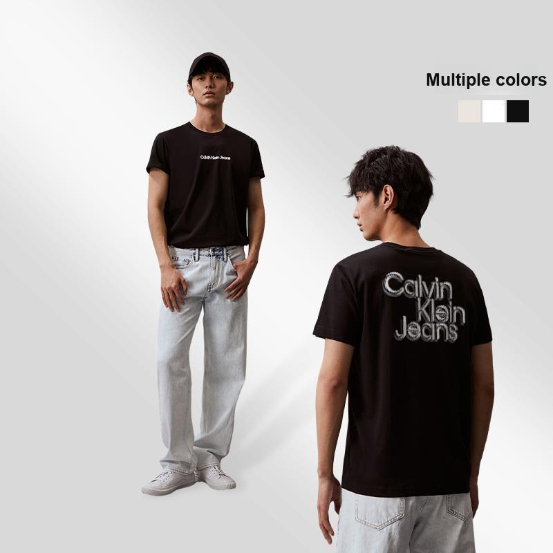 Calvin Klein Logo Print Loose Fit Crew Neck T-Shirt Unisex Tops Black J400316-BEH