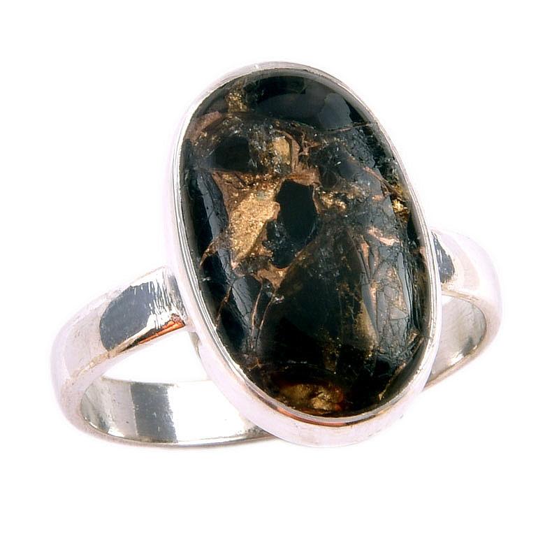 Natural Black Copper Turquoise Gemstone 925 Solid Sterling Silver Ring S.7 p9u73