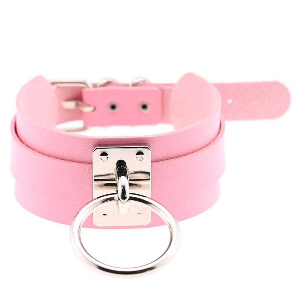 Ny Mote Sexy Harajuku Håndlaget Choker Punk Lær Halsbånd Kobberfarget Metall O-Rund Vridningsmoment Fest Smykker