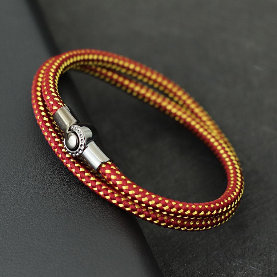 

Minimalist Rope Bracelet Men Double Layer Grade A Cord Braslet Cool Biker Surfing Fabric Braclet Unique Magentic Buckle Pulsera M 19.5cm 7.7Inch красный