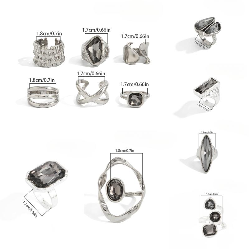 1/6pcs Minimalist Acrylic Rhinestone Open Ring - Geometric Adjustable Knuckle Ring for Women Trendy Party Jewelry Gift Accessory