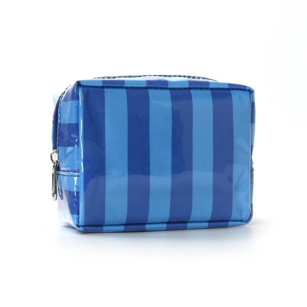 Portable PVC Striped Makeup Bag Mini Cosmetic Pouch Cute Toiletry Bag Daily Use