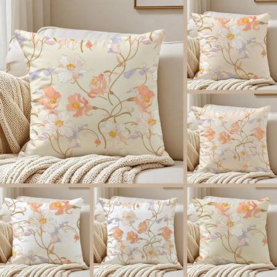 Fashion Painting Flowers Pillow Case Sofa and Living Room Decorative Cushion Covers Dust-proof and Mite-proof Invisible Zipper