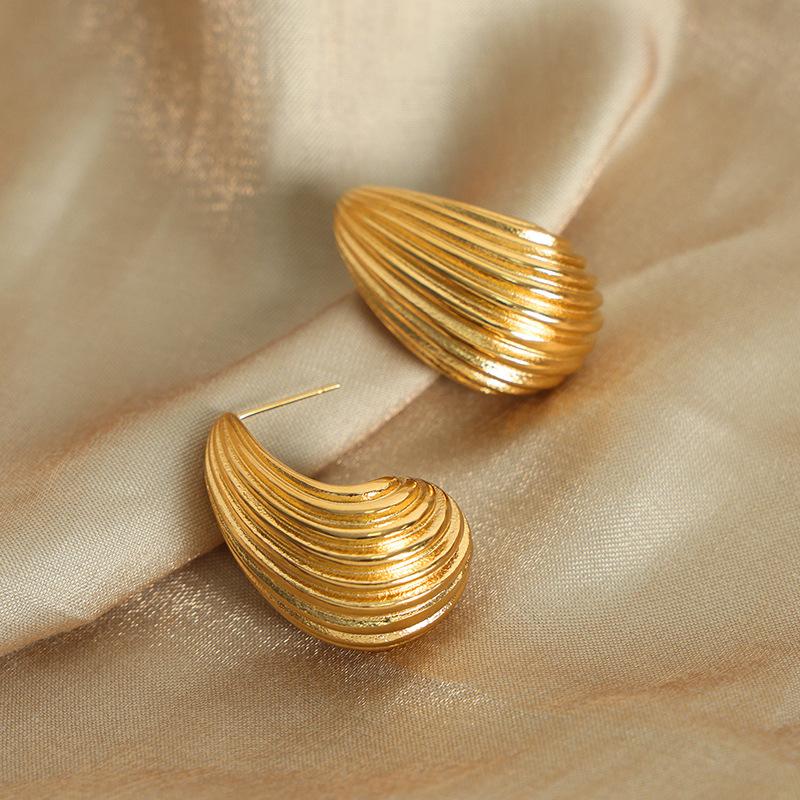 Stainless Steel Stripe Water Drop Stud Earrings For Women Fashion All Match Earrings Jewelry Accessory