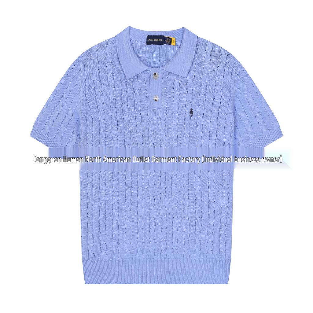 Męska dzianina wiosenna polo z logo małego konia, czysta bawełna, krótki rękaw, sweter z kołnierzykiem