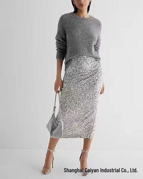 Hochwertiger Pailletten-Midirock mit BlingBling-Atmosphäre - Auf Lager