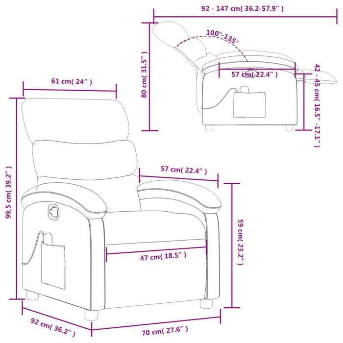 VidaXL Fauteuil de Massage Inclinable, Chaise de Relaxation avec Dossier, Siège avec Repose-pied, Fauteuil TV de Salon, 371703