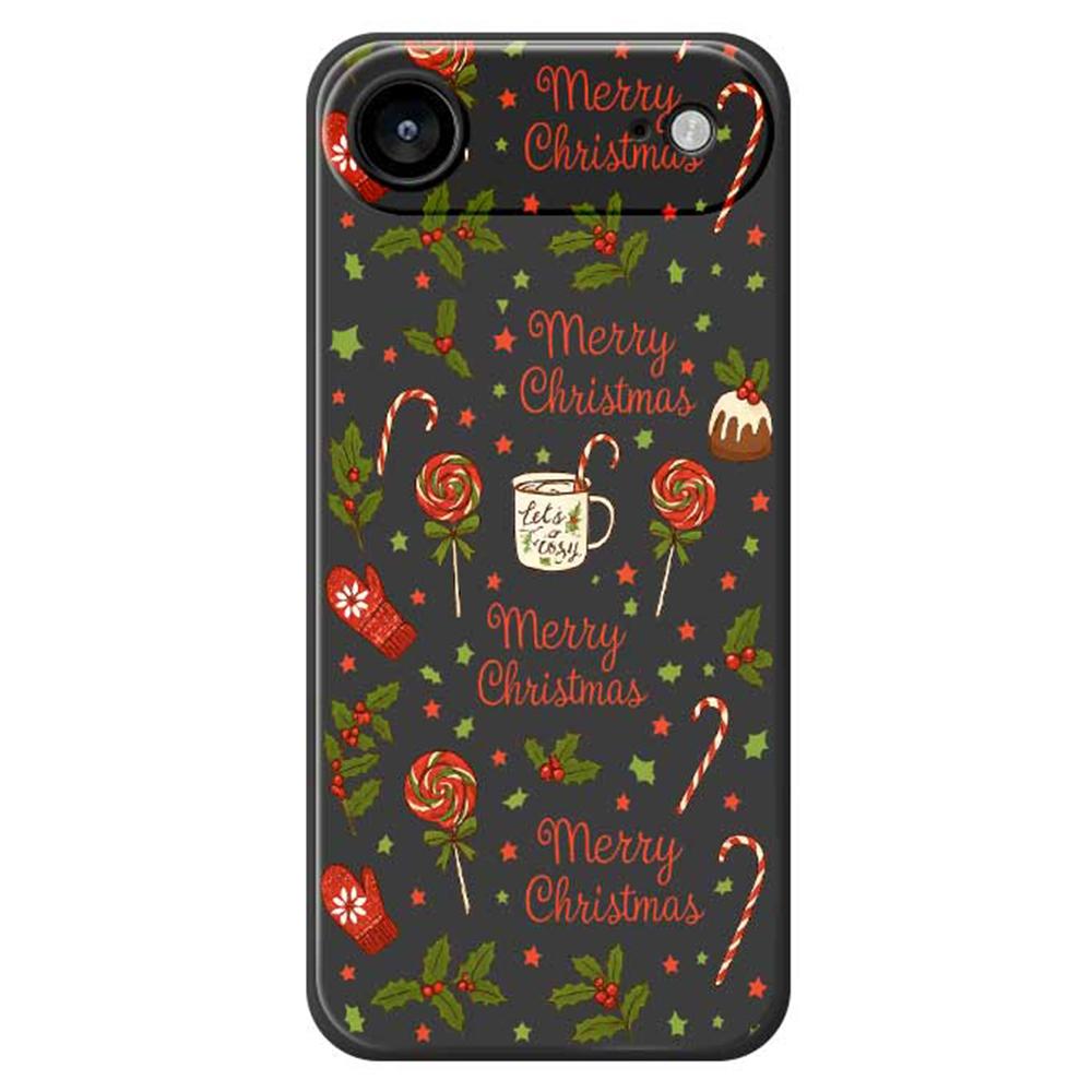 

For iPhone 17 Air Case Christmas Candy Gloves Pattern Printing Straight Edge TPU Phone Back Cover Black