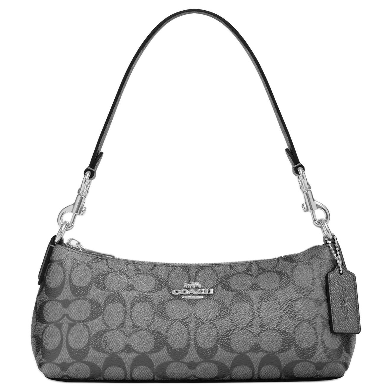 

Coach Charlotte 26 Brand Logo Detachable Handle Coated Canvas Tote Shoulder Bag Medium Women tote bags Silver Bronze CX580-SVNI Basic Set (Bag+Dust Bag)