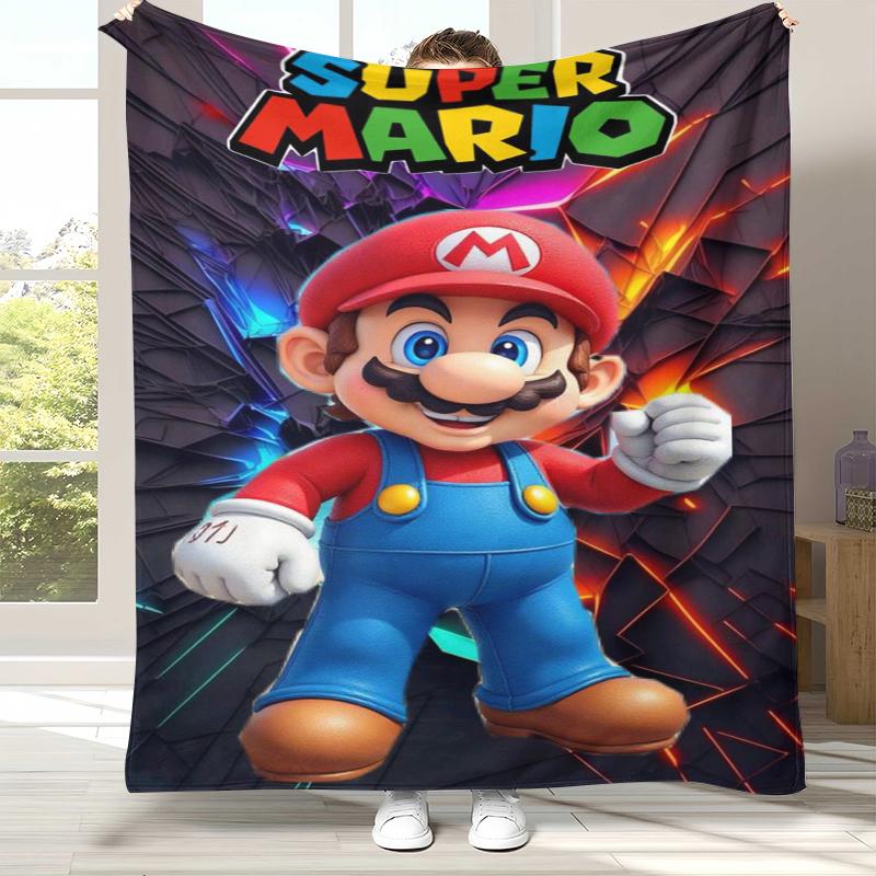 Retro M-Mario Bros Game Cartoon Flannel Blanket,Ultra Soft Warm Plush Throw for Home Bedroom Bed Sofa Cover Camping Picnic gift