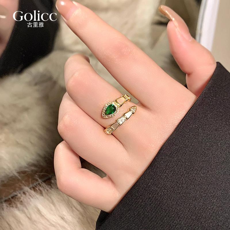 

Zircon emerald snake open ring light luxury niche temperament versatile high sense fashion exquisite elegant jewelry