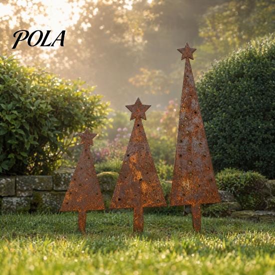 Decorative Yard Ornaments 3 Pcs Christmas Tree Metal Ornament Set, Star-Topped Decorations, Rustproof Fun Garden Sculptures Lightweight Holiday Decor