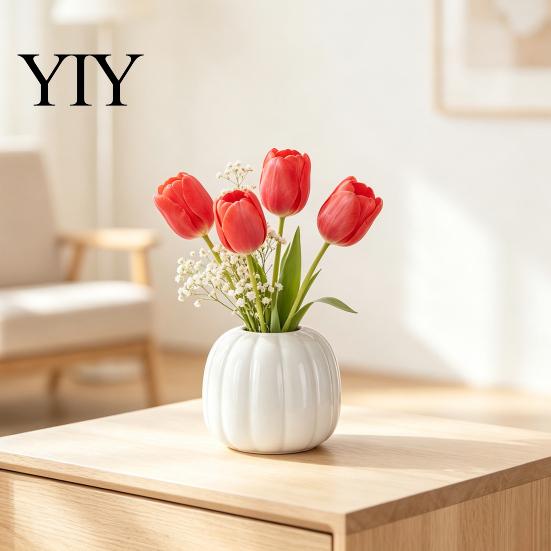 Layered Design Vases for Balcony 5.5 Inch Resin White Vase, Modern Minimalist Tabletop Flower Nordic Style Decor Items Conference Rooms Decorative