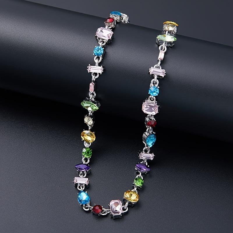Vibrant Candy Crystal Zirconia Necklace - Sparkling Y2K Bling Bling Rainbow Clavicle Chain - Perfect Eid Fashion Jewelry Gift