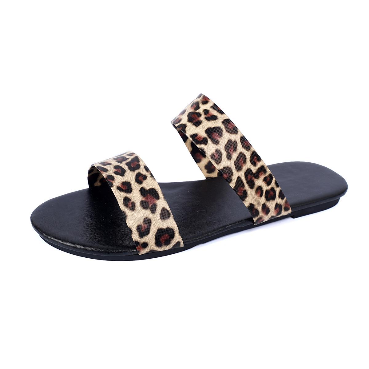 

Fashion leopard print slippers 2025 summer new women s one-character cool slippers casual flat slippers 35 цветной печати леопарда