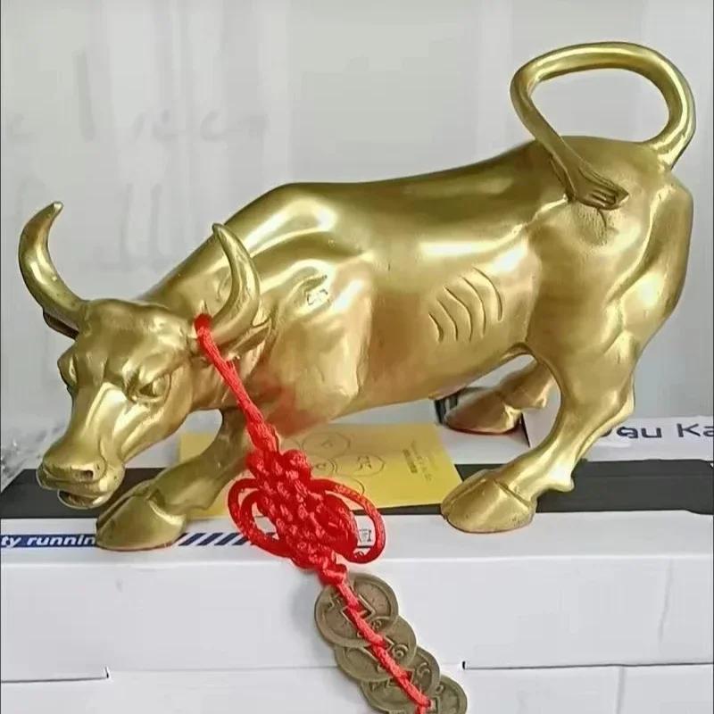 Toro d'Ottone Wall Street Scultura di Bestiame Statua di Mucca in Rame Ornamento Mascotte Decorazione per Ufficio Artigianato Raffinato Regalo Aziendale