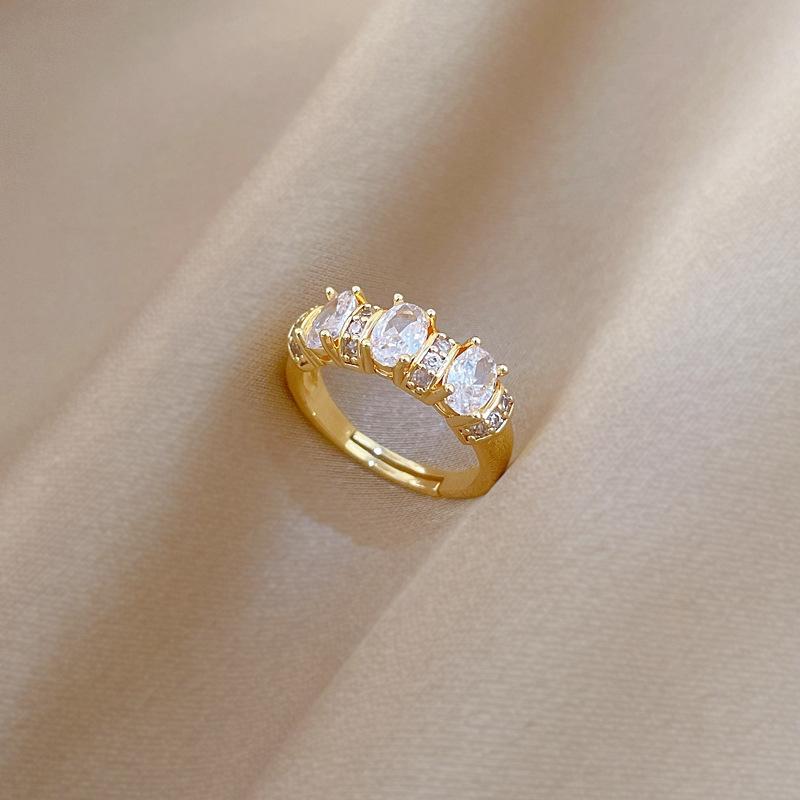 Real Gold Light Luxury Full Diamond Personalized Ring Opening Adjustable Simple Jewelry Japanese Ring Couple Ring