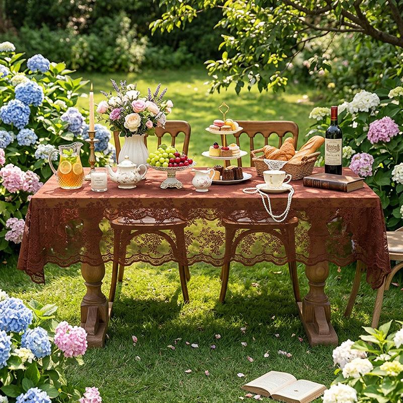 1pc Black Lace Tablecloth with Phoenix Tail Flower Embroidery for A Wedding, Suitable for Outdoor Parties and Home Decoration