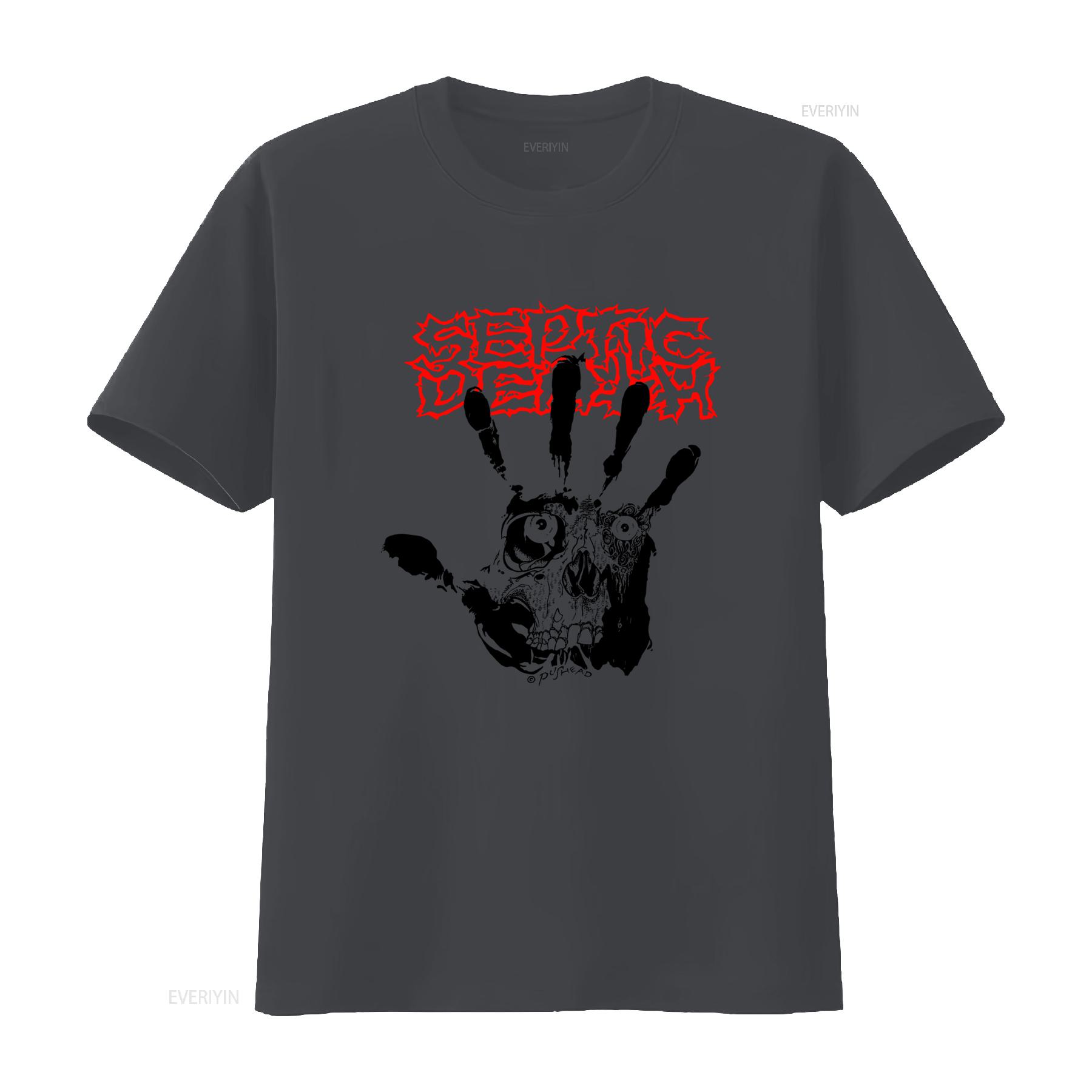 

SEPTIC DEATH Pushead 1990s Punk Rock Skull Handprint T Shirt For Fans White All Sizes vintage Washed Breathable Slightly Unisex 4XL