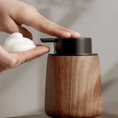 300ml Walnut Grain Press Type Foaming Bottle Shower Gel Shampoo Foam Bottle Luxury Foam Hand Sanitizer Bottle Soap Dispenser