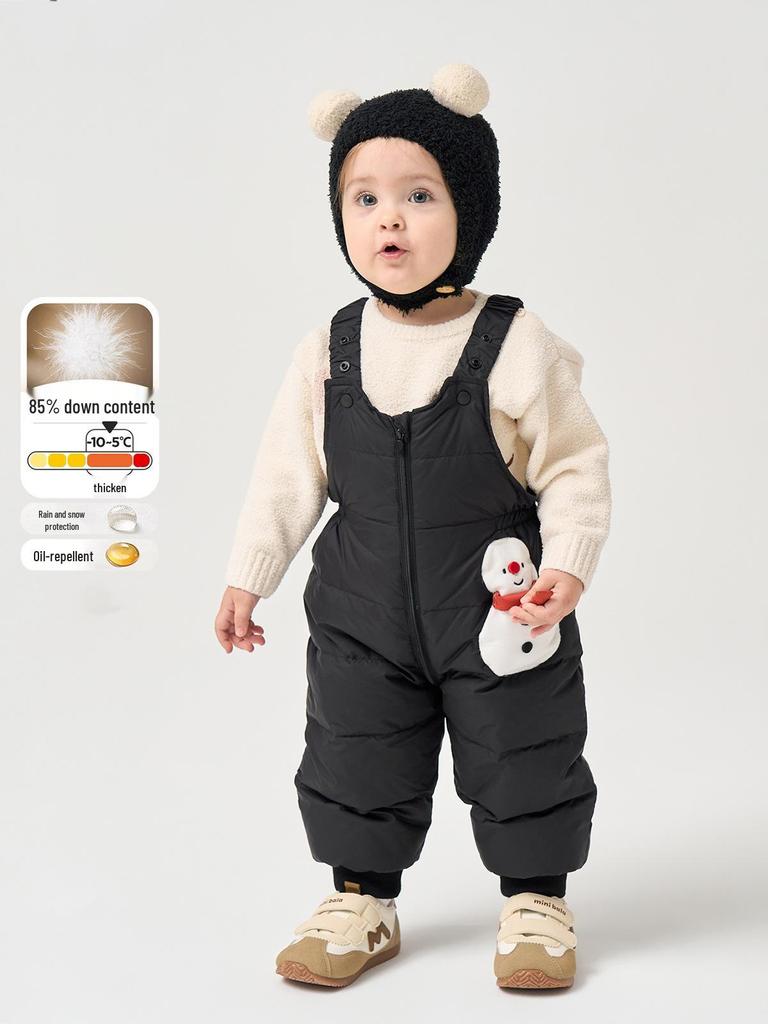 Winter-Latzhose für Babys und Kleinkinder - Verdickte weiße Entendaune