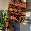 Womens Halloween Print Crew Neck Slim Fit Long Sleeve Base Layer Top Stretchy Casual Pullover Shirt with Patterned Design for Fall Season