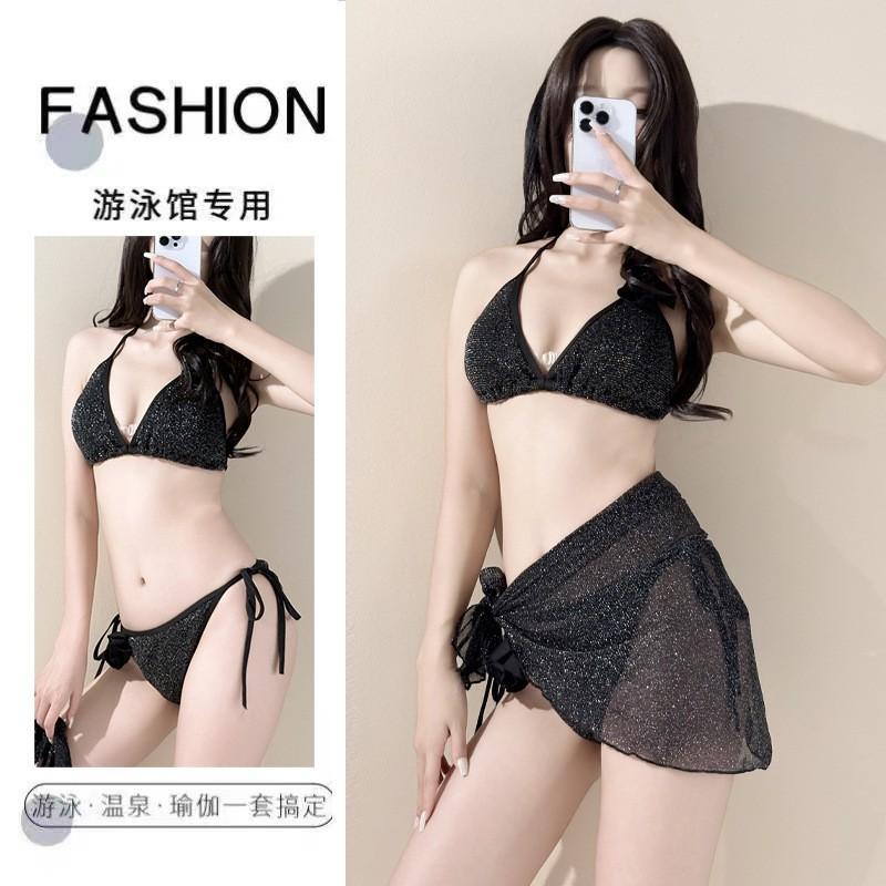 

Swimwear Female Split Bikini Three-piece Lace Hot Swimsuit S is suitable for 80-95 kg чёрный