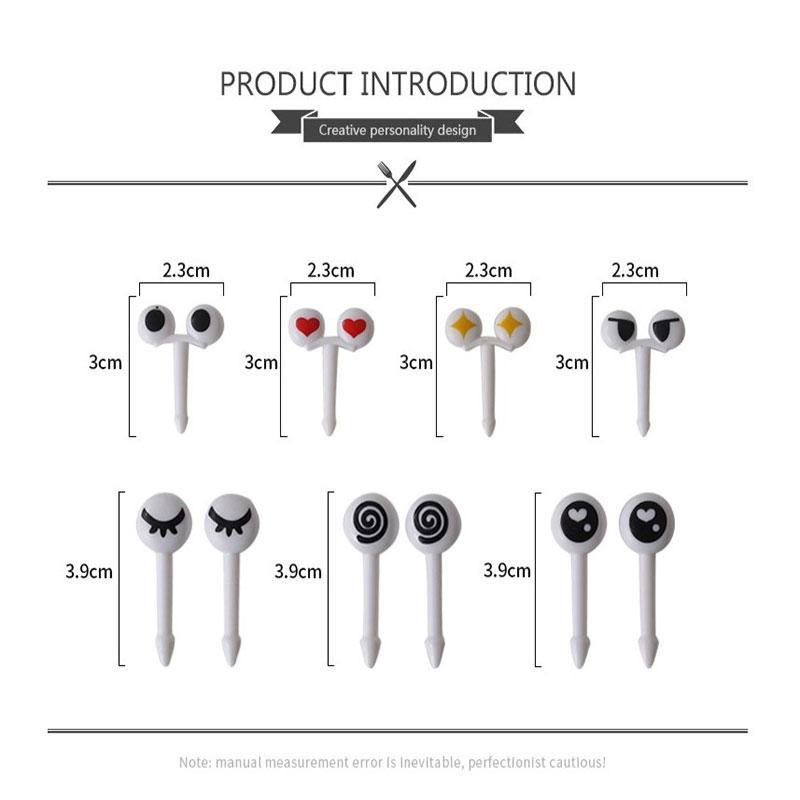 10pcs Cute  Plastic Fruit Toothpick Lovely Eye Cartoon Forks Bento Decorative