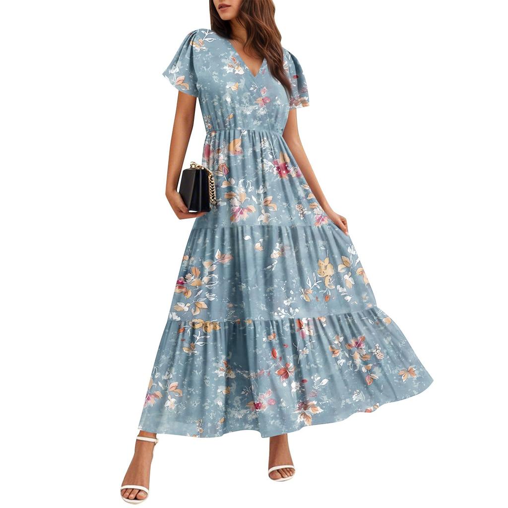 Women's Flowy Dresses Women's Summer Dresses Casual Short Sleeve Maxi Dresses Formal Maxi Dresses