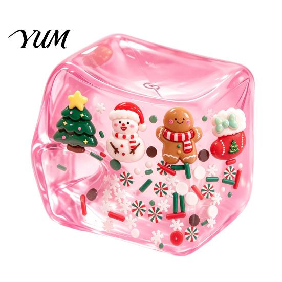 Clear Cube Squeeze Toy Christmas Stress Sensory Toy, Anxiety Relief Ice with Soft Toys Snowman Tree Snowflake, Xmas Stocking Stuffers