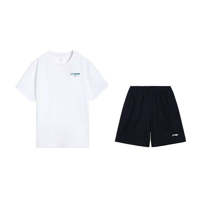 

Li-Ning Fashionable Versatile Breathable Short Sleeve Comfortable Shorts Casual Sports Suit Men suit White Black W873-2+W685-1 S