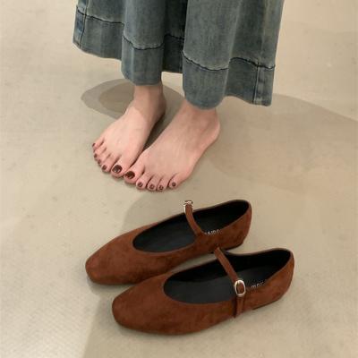 Ballerines Mary Jane en daim à semelle souple automne 2025 chaussures simples rétro françaises boucle un mot chaussures flottantes à bouche légère femmes