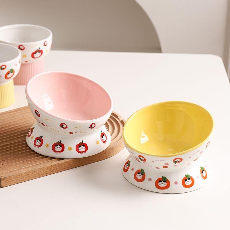 Creative Ceramic Drinking Water Food Tall Footed Bowls, Anti Overturning Neck Protection, Large Caliber, Cat Bowl, Supplies, 1Pc