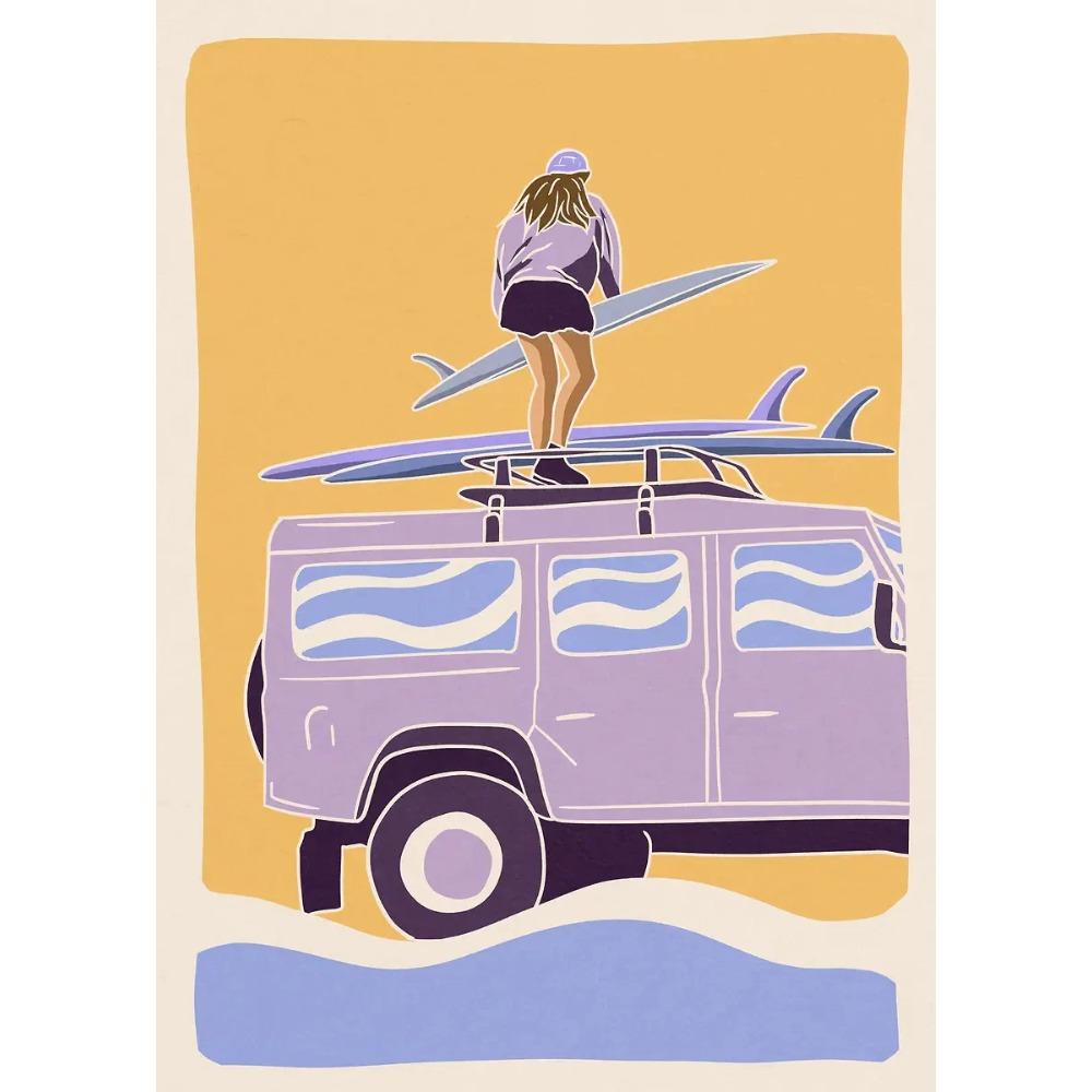 Minimalistische Surf-Mädchen Poster Meeresblick Strandhaus Drucke Leinwandbild Wandkunst Bilder Haus Sportliches Teenie-Mädchenzimmer Dekoration