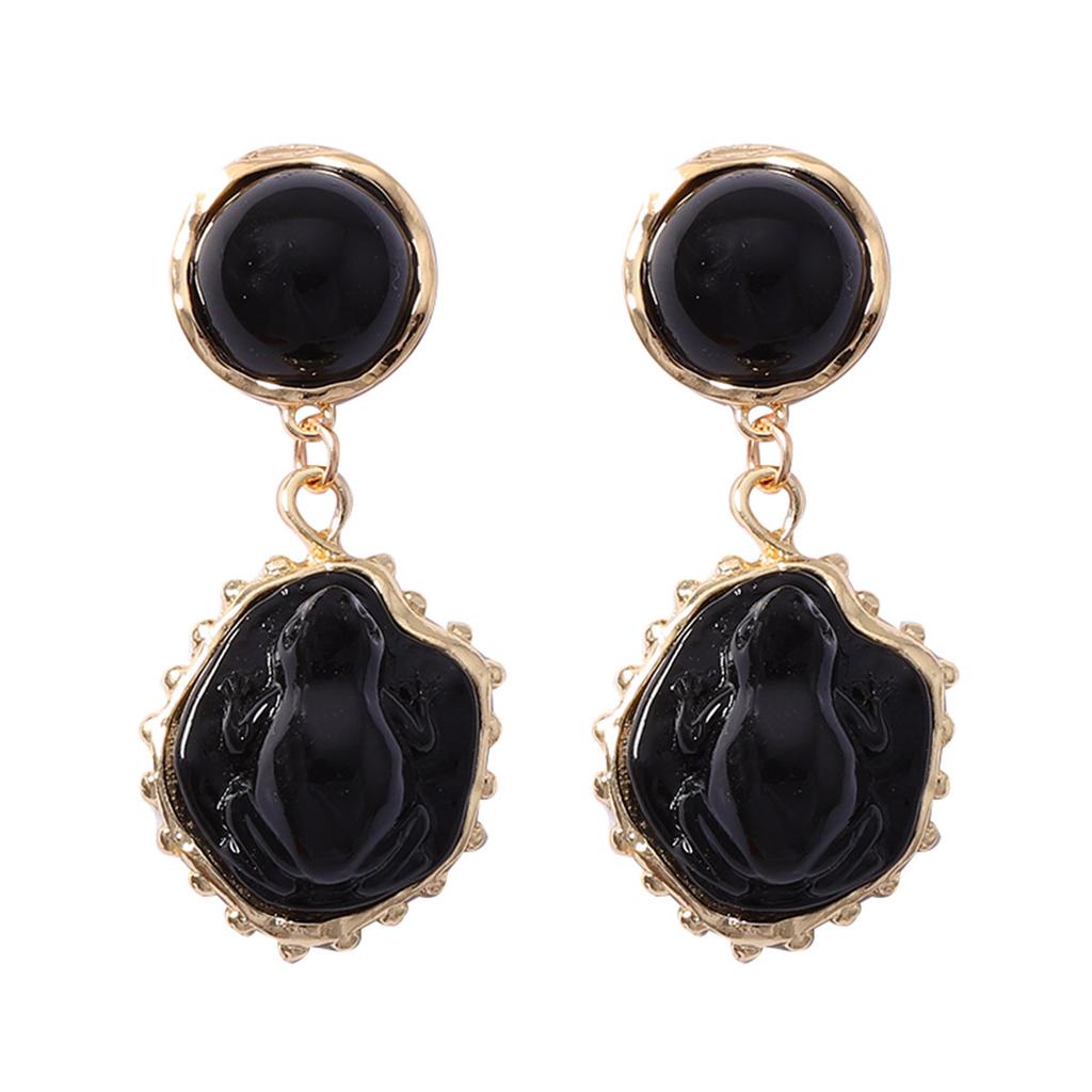 Vintage Black Gold Relief Frog Shell Plant Earrings Earrings French Luxury Elegant Personality Versatile Women's Models