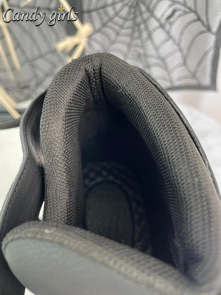 Goth Dark Punk Rock Muffin Women's Platform Shoes Black Matte Ankle Hook and Loop Side Buckle Strap-up Short Boots 7cm