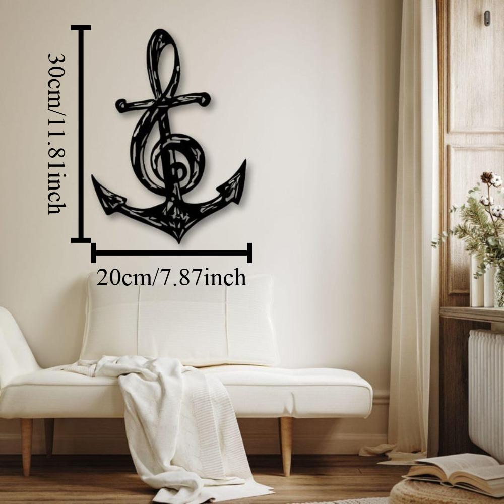 Metal Anchor & Treble Clef Wall Art, Nautical Music Decor, Coastal Home Decor, Ocean Themed Minimalist Art 12in чёрный