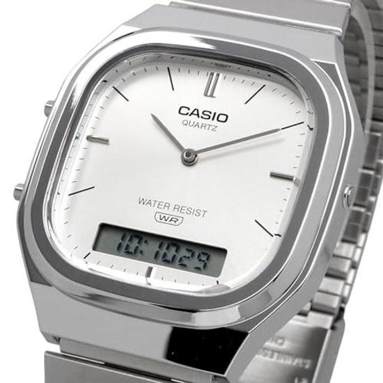 CASIO Ana-Digi Quartz Wristwatch Edgy Collection AQ-240E-7A Unisex Dual Time Silver Overseas Model