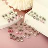 Stainless Steel Floral Screw Stud Earrings for Women - Small Round Disc Design, Thin Needle, Helix Set