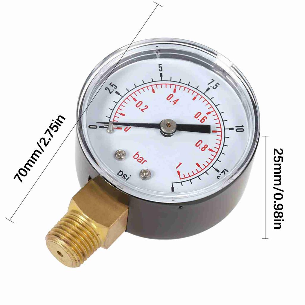 1/4" NPT Thread 50mm 0~60psi/0~15psi 0~4bar/0~1bar  Pool Filter Water Pressure Dial Hydraulic Pressure Gauge Meter Manometer