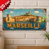 D Flatpc Vintage Metal  Sign Decorative SignVintage Sign Marseille Cityscape with BoatsHome Decoration Vacation Home