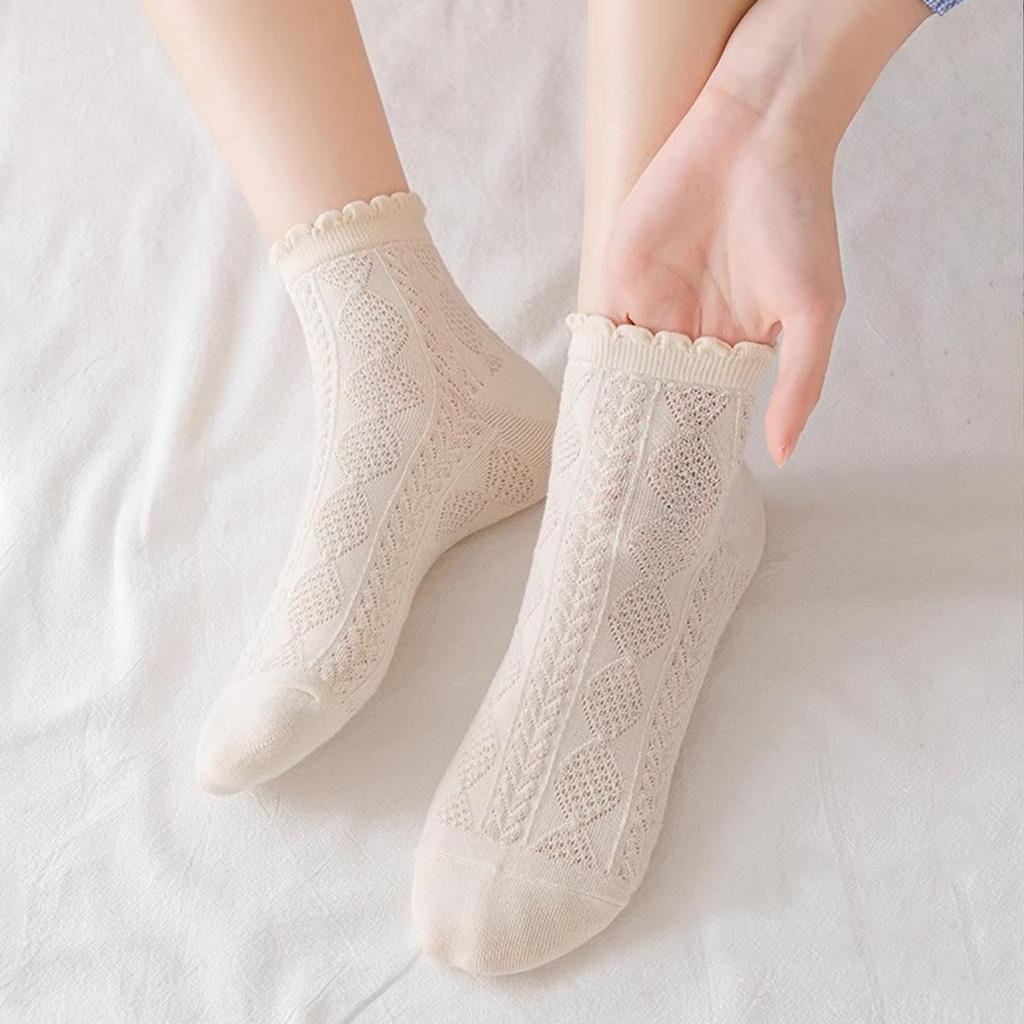 Summer Cute Lace Ankle Cotton Colorful Casual Sports Summer Ribbed [Yazon] Women's Socks, Socks, Mesh, 6-Pair Set, Socks, Stylish, Socks, Socks,