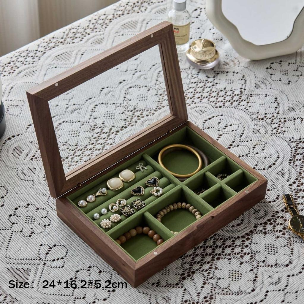 Glass Jewelry Display Box Bracelet Earrings Storage Boxes Household Jewellery Organizer Case Flannel Trinket Protect Cases