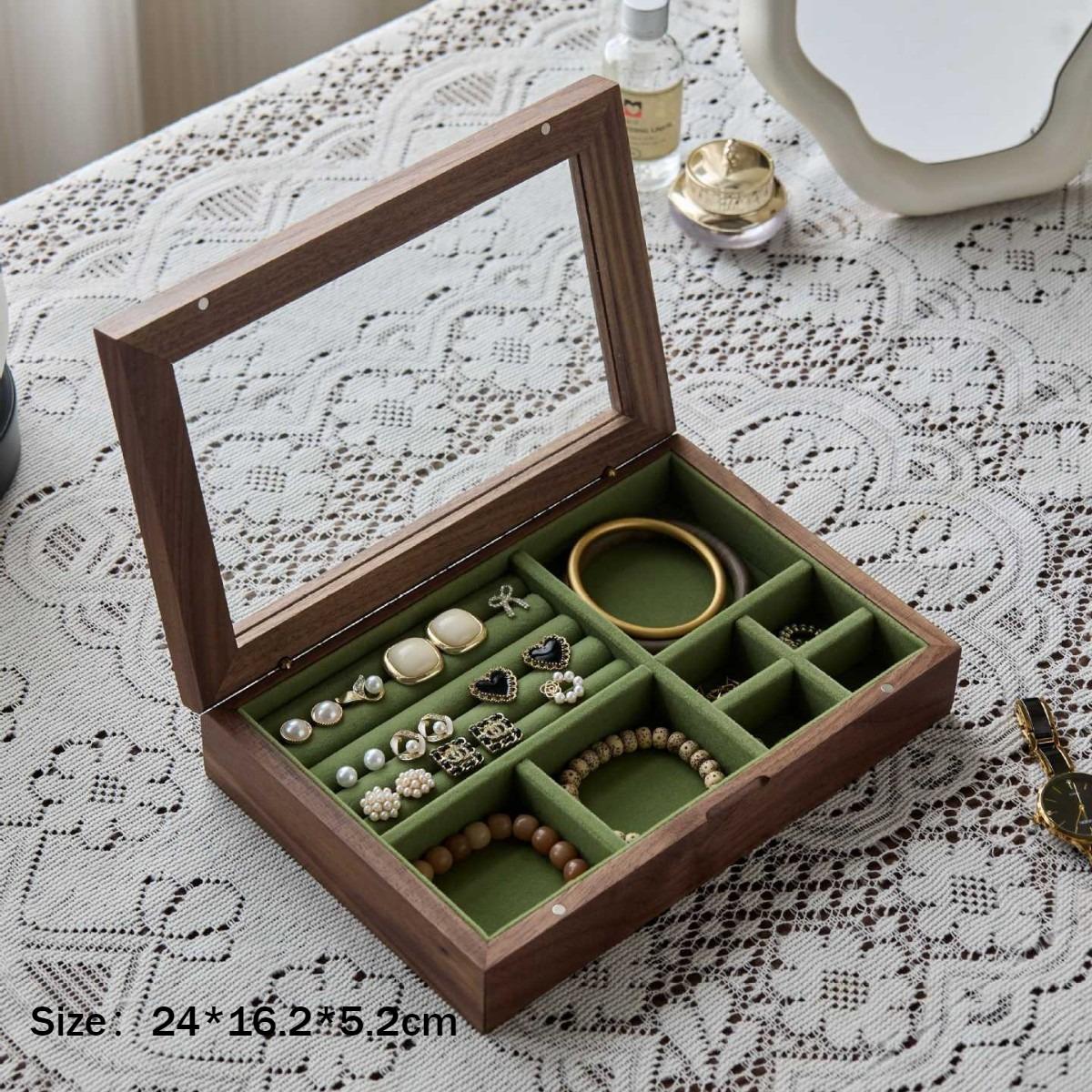 

Glass Jewelry Display Box Bracelet Earrings Storage Boxes Household Jewellery Organizer Case Flannel Trinket Protect Cases зелений