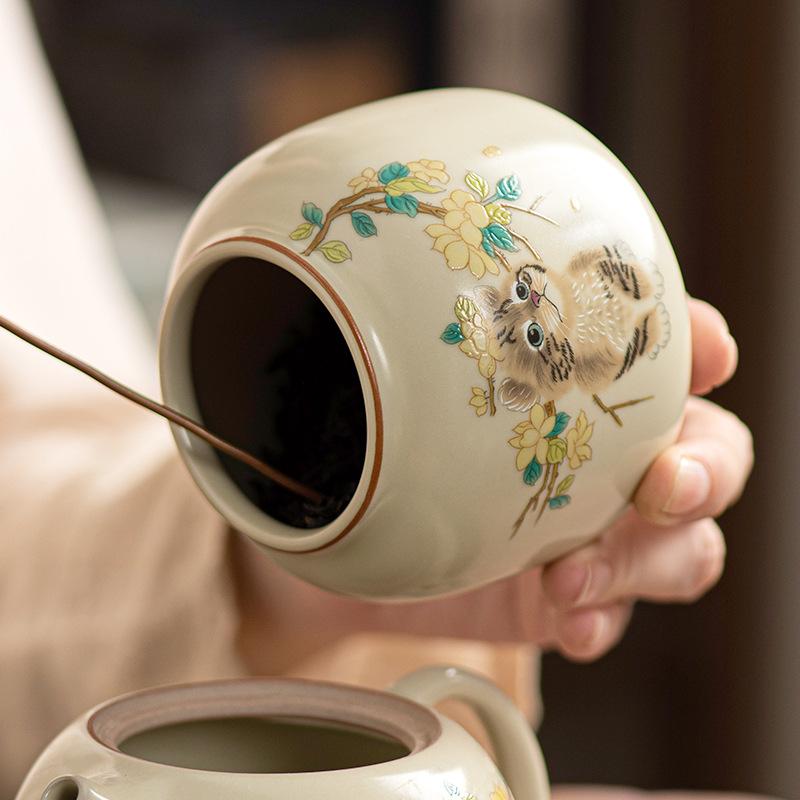 Vintage Ceramic Tea Jar Tea Storage Can Kitchen Sealing Jar Tea Box Sealed Storage Jar Candy Jars Household Teaware Accessories